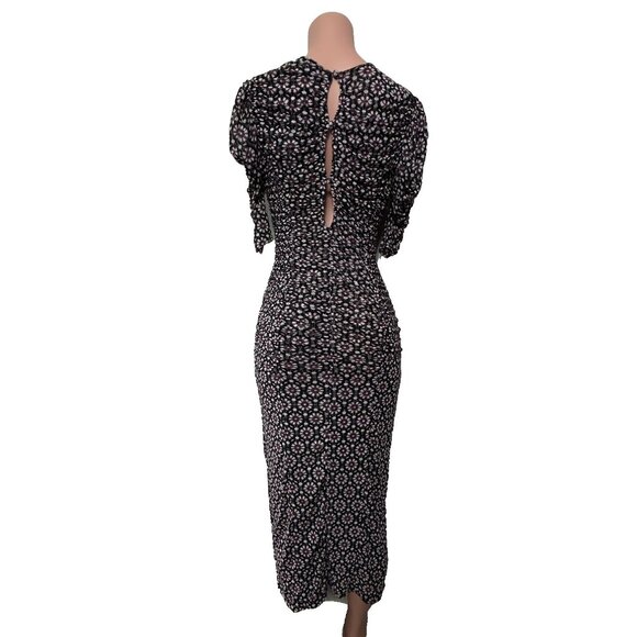 Free People Briella Short Sleeve Ruched Midi Dress Women's Sz S Black Combo NWT - Picture 3 of 12